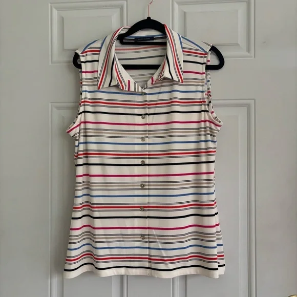 ❤️2/$15 or 3/$21❤️Tommy Hilfiger Striped Sleeveless Button-Down Top, Size L - Picture 5 of 12